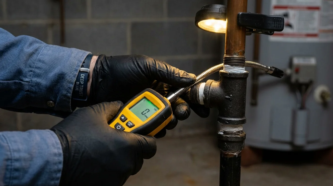 Gas leak detection with electronic sniffer by Johns Plumbing LLC in Middle River