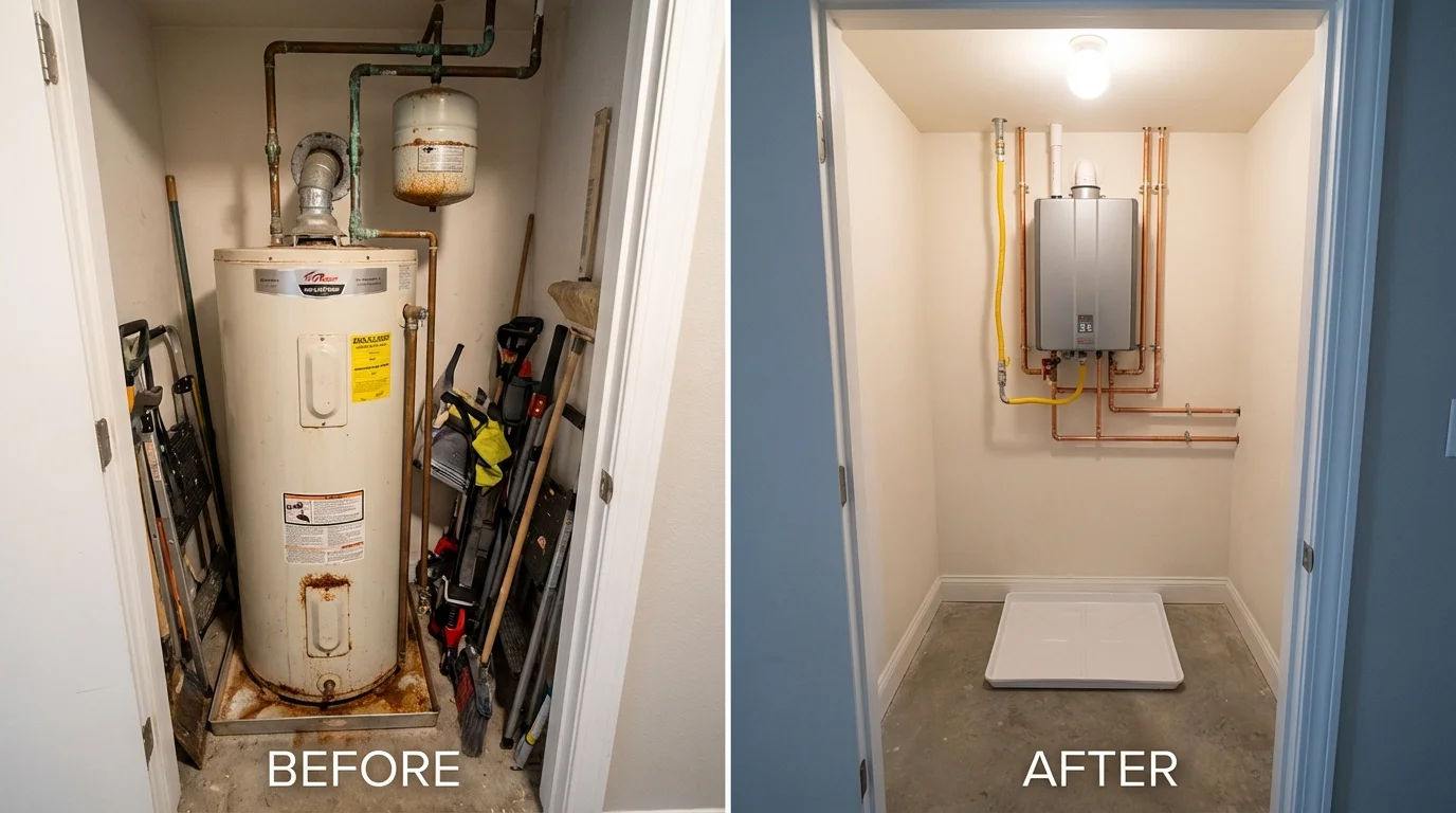 Tank water heater versus wall-mounted tankless unit comparison for Middle River, MD homeowners