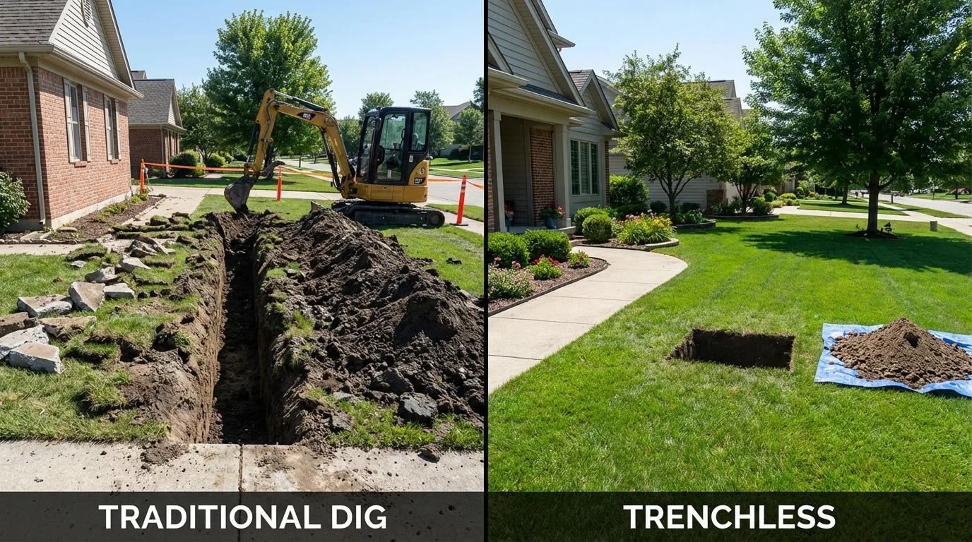 Trenchless sewer repair with minimal yard damage versus traditional excavation in Middle River, MD